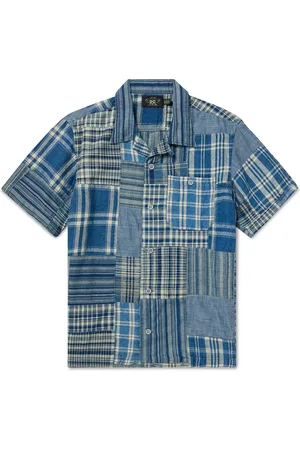 Ralph Lauren Convertible-Collar Patchwork Cotton and Linen-Blend Shirt