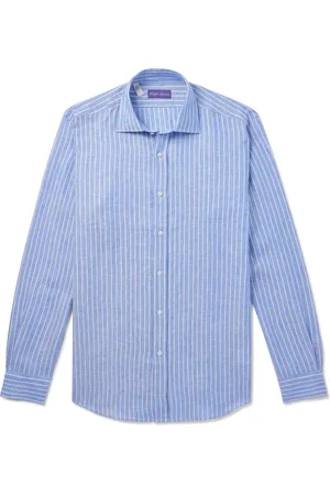Ralph Lauren Cutaway-Collar Striped Linen Shirt