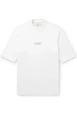 Brunello Cucinelli Mock-Neck Logo-Print Cotton-Jersey T-Shirt
