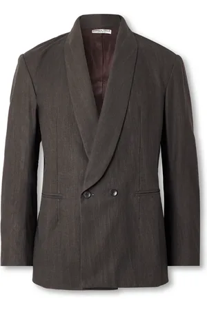 Small Talk Shawl-Lapel Double-Breasted Cotton-Canvas Suit Jacket