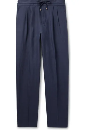 Brunello Cucinelli Tapered Pleated Linen Drawstring Trousers