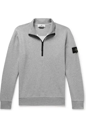 Stone Island Logo-Appliquéd Garment-Dyed Cotton-Jersey Half-Zip Sweatshirt
