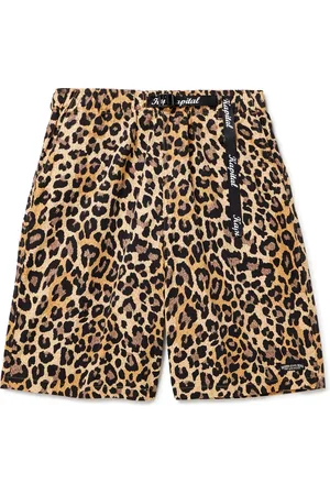 KAPITAL Easy Wide-Leg Belted Leopard-Print Cotton-Twill Shorts