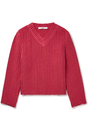 Séfr Agustin Distressed Waffle-Knit Cotton-Blend Sweater