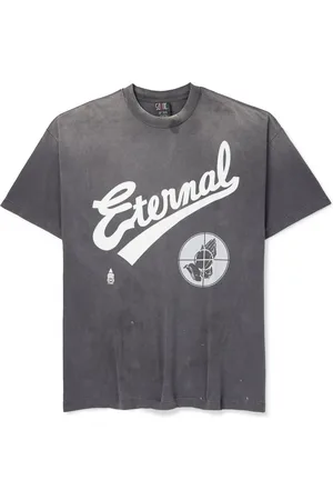 SAINT MXXXXXX Fear of God Distressed Printed Cotton-Jersey T-Shirt