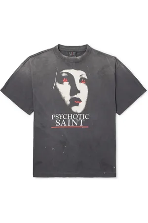 SAINT MXXXXXX Psychotic Saint Distressed Printed Cotton-Jersey T-Shirt