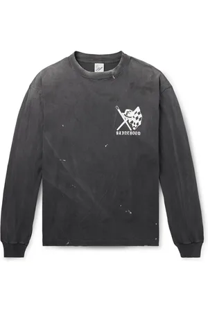 SAINT MXXXXXX Neighborhood Speed Kills Distressed Logo-Print Cotton-Jersey T-Shirt