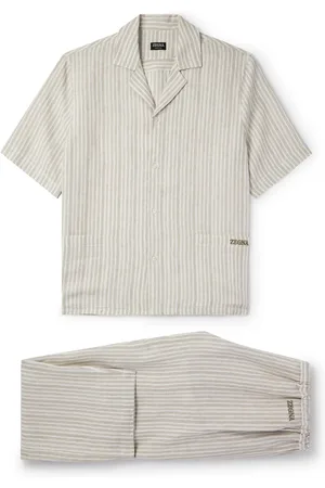 Ermenegildo Zegna Logo-Embroidered Striped Linen Pyjama Set