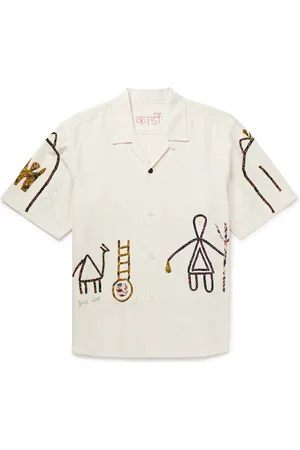 Kardo Ronen Convertible-Collar Appliquéd Embroidered Cotton-Khadi Shirt