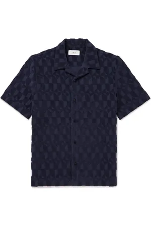 Mr P. Camp-Collar Organic Cotton-Terry Jacquard Shirt