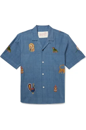 Kardo Ronen Convertible-Collar Embroidered Cotton-Khadi Shirt