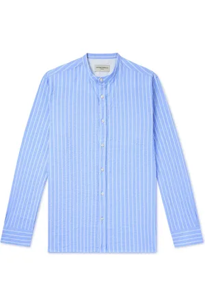 OFFICINE GENERALE Gaston Granddad-Collar Striped Cotton Shirt