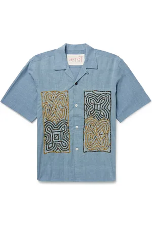 Kardo Ronen Convertible-Collar Appliquéd Embroidered Cotton-Khadi Shirt