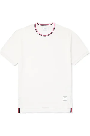 Thom Browne Slim-Fit Logo-Appliquéd Striped Waffle-Knit Cotton T-Shirt
