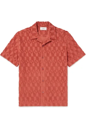 Mr P. Camp-Collar Organic Cotton-Terry Jacquard Shirt