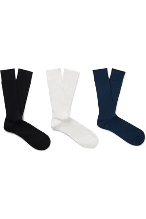 Mr P. Three-Pack Ribbed Cotton-Blend Socks