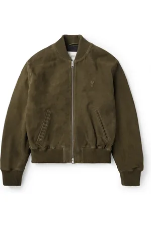 Ami Logo-Embossed Suede Bomber Jacket
