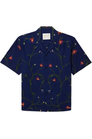 Kardo Ronen Convertible-Collar Embroidered Cotton Shirt