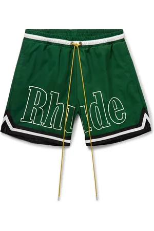 Rhude Straight-Leg Mid-Length Logo-Print Striped Swim Shorts