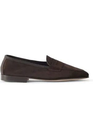 EDWARD GREEN Polperro Leather-Trimmed Suede Penny Loafers