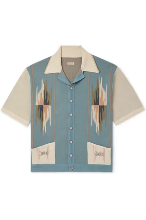 KAPITAL Chimayo Aloha Camp-Collar Embellished Jacquard-Knit Cotton-Blend Shirt