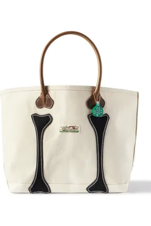 KAPITAL Leather-Trimmed Appliquéd Canvas Tote Bag