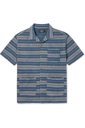 Ralph Lauren Jasper Convertible-Collar Indigo-Dyed Striped Cotton Shirt
