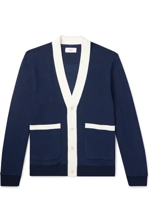 Mr P. Clubhouse Two-Tone Cotton-Blend Jersey Cardigan