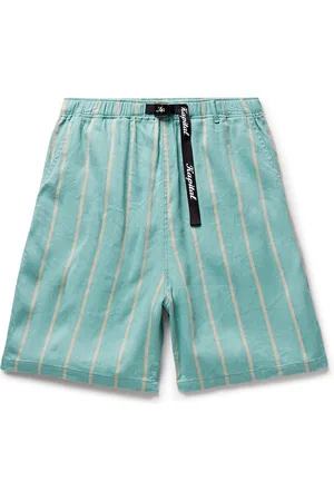 KAPITAL Phillies Straight-Leg Striped Belted Linen and Cotton-Blend Shorts