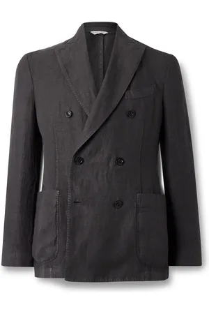 Boglioli Double-Breasted Herringbone Linen Suit Jacket