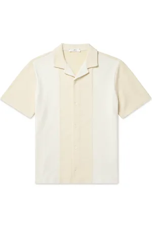 Mr P. Camp-Collar Two-Tone Organic Cotton-Piqué Shirt