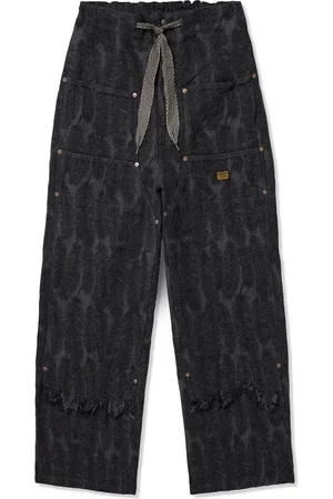 KAPITAL Magpie Easy Straight-Leg Cotton-Jacquard Drawstring Trousers