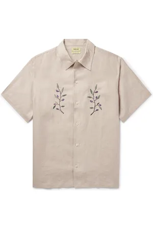 De Bonne Facture Convertible-Collar Embroidered Linen Shirt