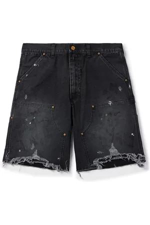 SAINT MXXXXXX Straight-Leg Distressed Cotton Shorts