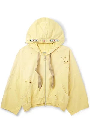 KAPITAL Embelished Distressed Cotton-Jersey Zip-Up Hoodie
