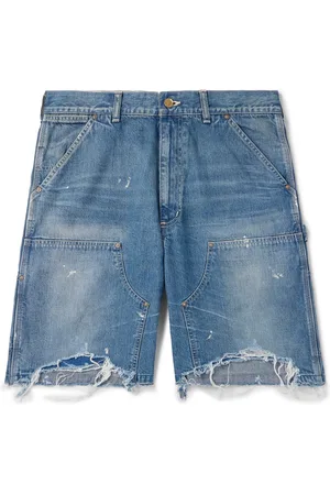 SAINT MXXXXXX Straight-Leg Distressed Denim Shorts