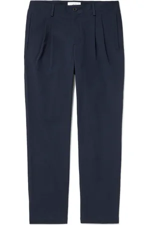 Mr P. Steve Straight-Leg Pleated Organic Cotton-Blend Seersucker Trousers