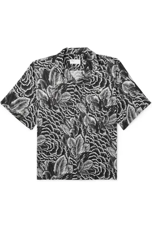 4SDESIGNS Camp-Collar Logo-Appliquéd Floral-Print Crepe Shirt