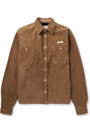 4SDESIGNS Throwing Fits Logo-Appliquéd Leather-Corduroy Shirt