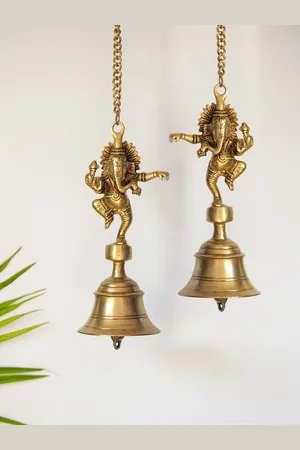 ExclusiveLane The Brass Beams Set Of 2 Dancing Ganpati Brass Decorative Hanging Bells