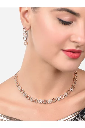 Zaveri Pearls Rose Gold-Plated Cubic Zirconia-Studded Jewellery Set