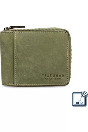 Teakwood Leathers Men Green Solid Zip Around Wallet