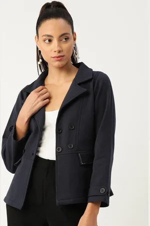 Antheaa Women Navy Blue Solid Tailored Jacket