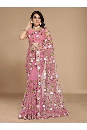 VAIRAGEE Floral Embroidered Net Fusion Saree