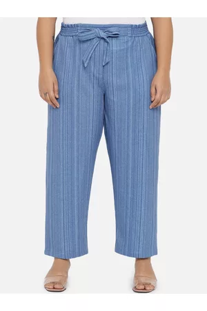 Amydus Women Plus Size Striped Loose Fit High-Rise Trousers