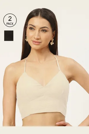 Molcha Women Pack Of 2 Black & Off-White Solid Cotton Saree Blouse