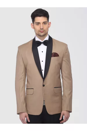 FAVOROSKI Men Beige Single-Breasted Tuxedo Blazer