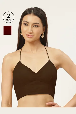 Molcha Women Pack Of 2 Brown Solid Pure Cotton Padded Saree Blouse