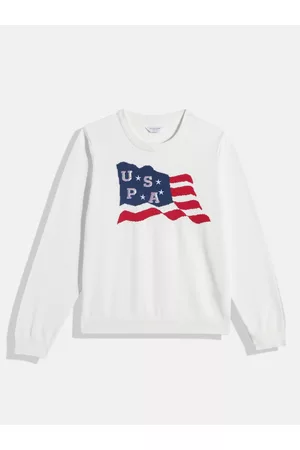 Ralph Lauren Girls White Brand Logo Print Pure Cotton Pullover with Embellishment