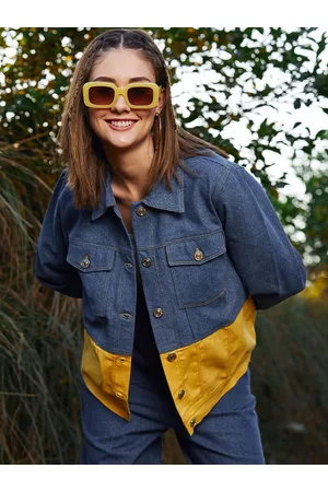 ATHENA Women Colourblocked Cotton Outdoor Denim Jacket